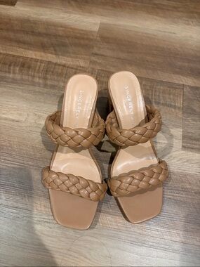 Sincerely Jules Tan Braided Double-Strap Slide Heels